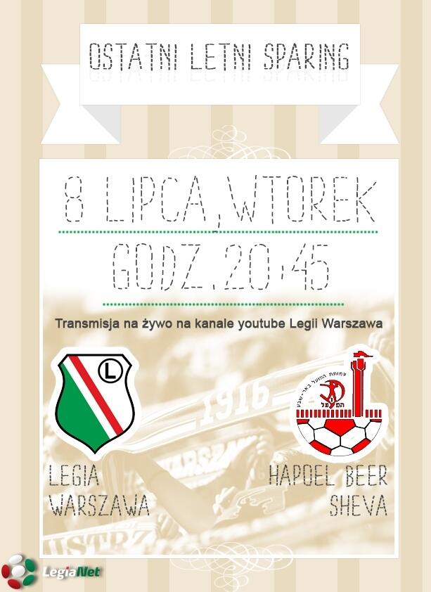 News: Legia - Hapoel Beer Sheva, godz. 20:45 - Próba generalna