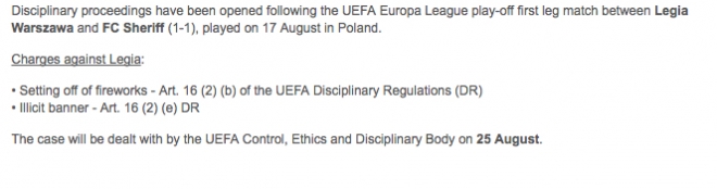 UEFA ponownie ukarze Legię?